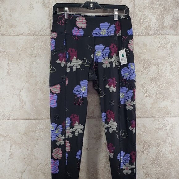 Capri Floral Moisture Wicking Pro Player Leggings Yoga Pants Ladies Sz M Pockets - Picture 2 of 6